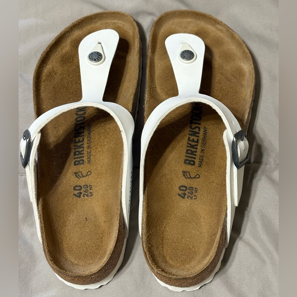Birkenstock White and Tan Sandals